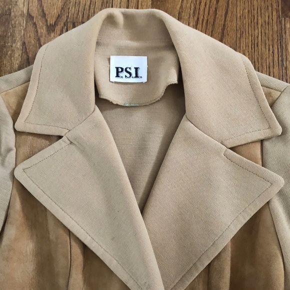 PSI Vintage Tan Suede Belted Women’s Wrap Nehru Jacket Coat 1970s Women’s S / M - Picture 8 of 11
